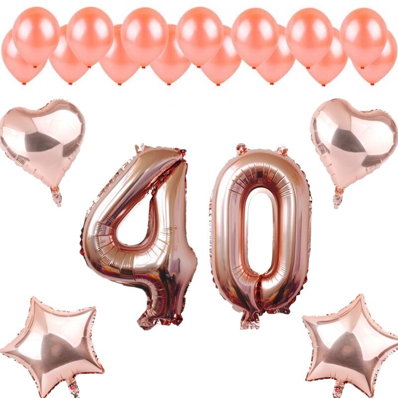 21pcs Rose Gold Number 10-90 Foil Balloons Star Heart Balloon Latex Ballon Set DIY Wedding Anniversary Birthday Party Decoration: set 40
