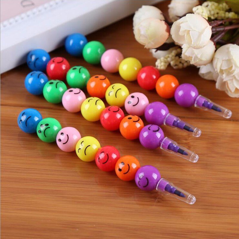 7 Colors Crayons Sugar-Coated Haws Cartoon Smiley Graffiti Pen kawaii Stationery For Kids Wax Crayon Pencil