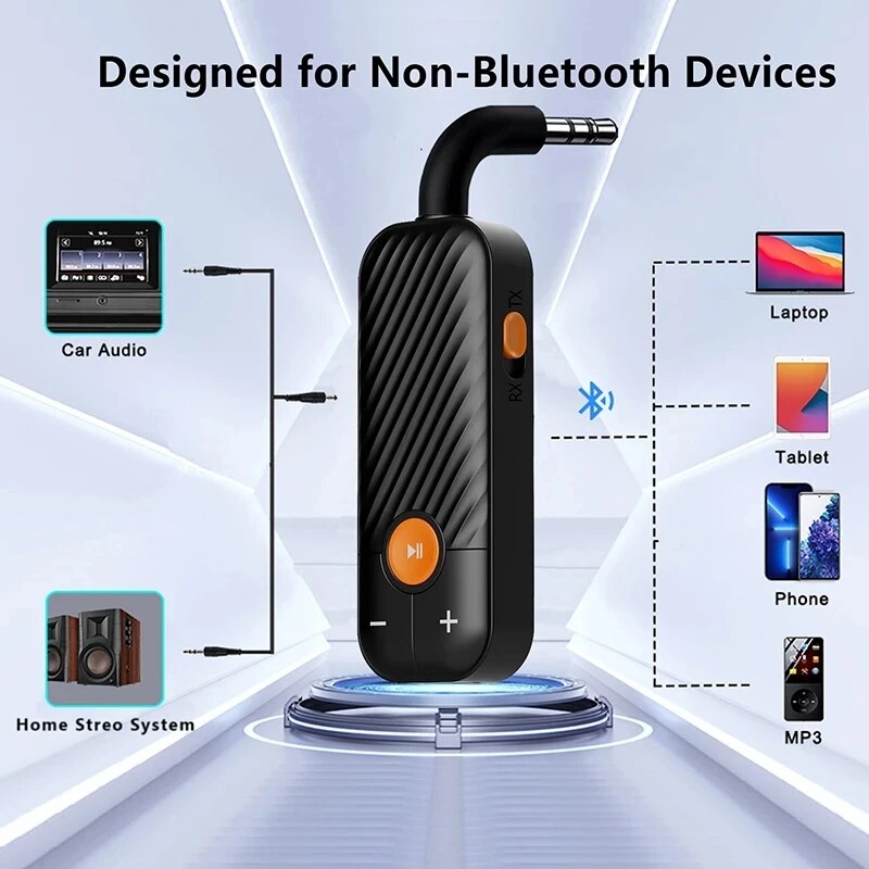 Ricevitore audio bluetooth 5.2, trasmettitore 3.5mm aux con microfono, adattatore stereo wireless per cuffie, altoparlanti per auto e tv
