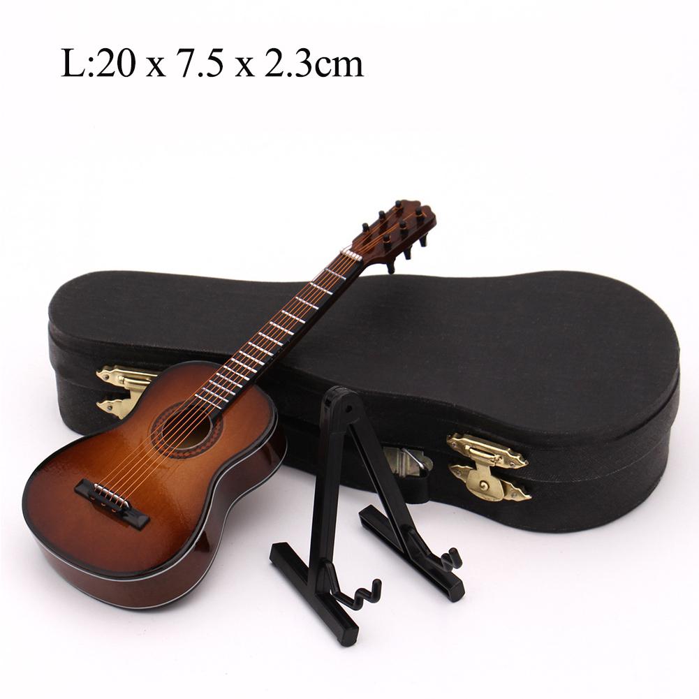 Mini Classical Guitar Wooden Miniature Guitar Model Musical Instrument Guitarra Decoration with Case Stand Coffee: 20CM