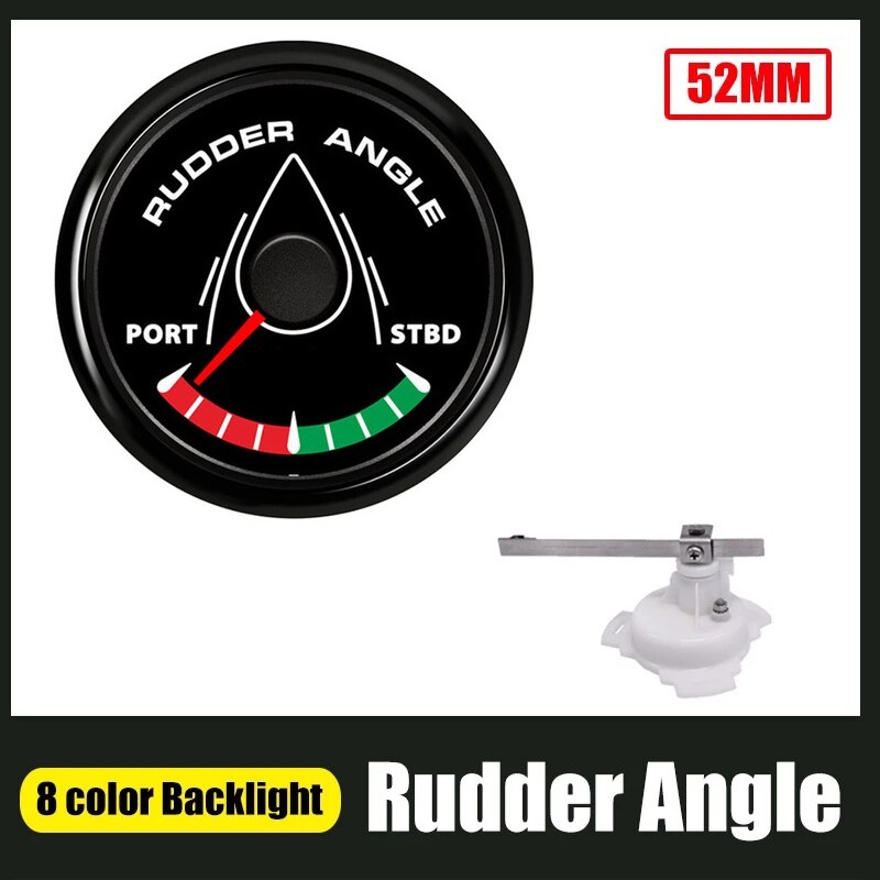 52MM Boat Marine Rudder Angle Indicator 0-190 Ohm With Rudder Angle Sensor 8 Color Backlight 12V/24V
