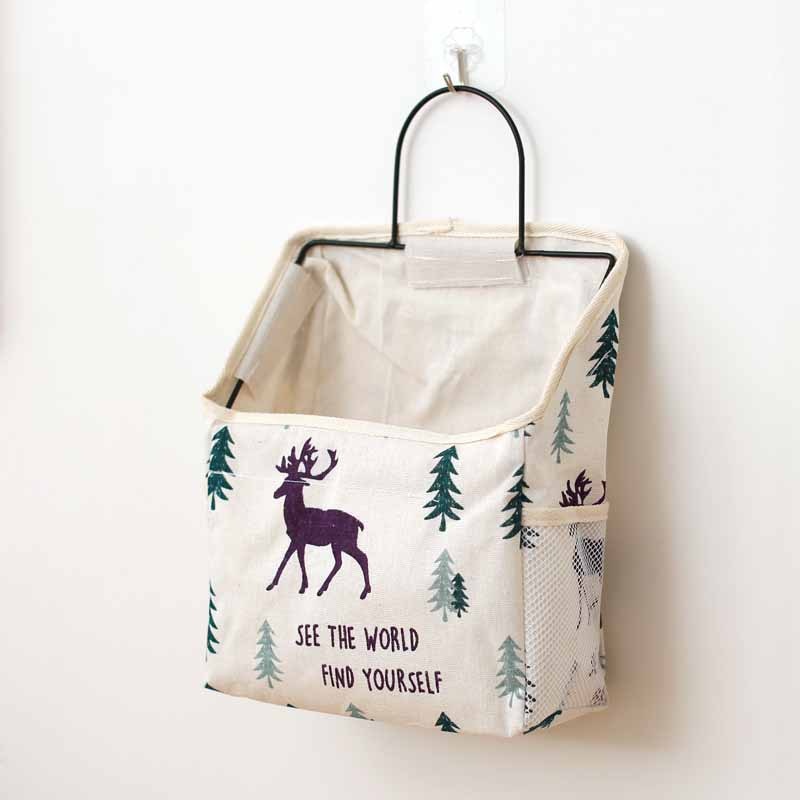 ONEUP Wall Hanging Storage Bags Cotton Linen Door Waterproof Bedroom Wall Hanging Home Office Books Sundries Organizer Bag: Pine forest