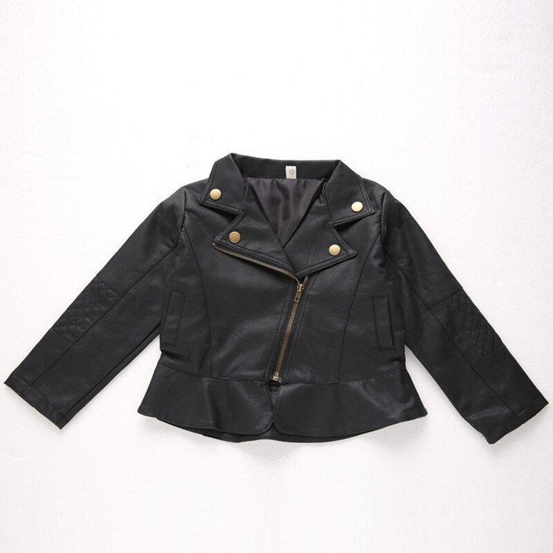 Mode Jongens Pu Leren Jas Meisjes Herfst Bovenkleding Kids Revers Jas Kinderen Kindje Korte Rits Lederen Jassen: Black Girl / 12m