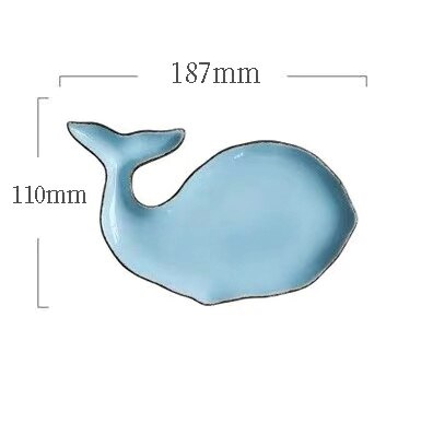 Japanse Oceaan Keramische Ontbijt Plat Servies Walvis Vis Schotel Shell Zeester Vorm Rijstkom Blauw Wit Porselein Servies: blue whale plate