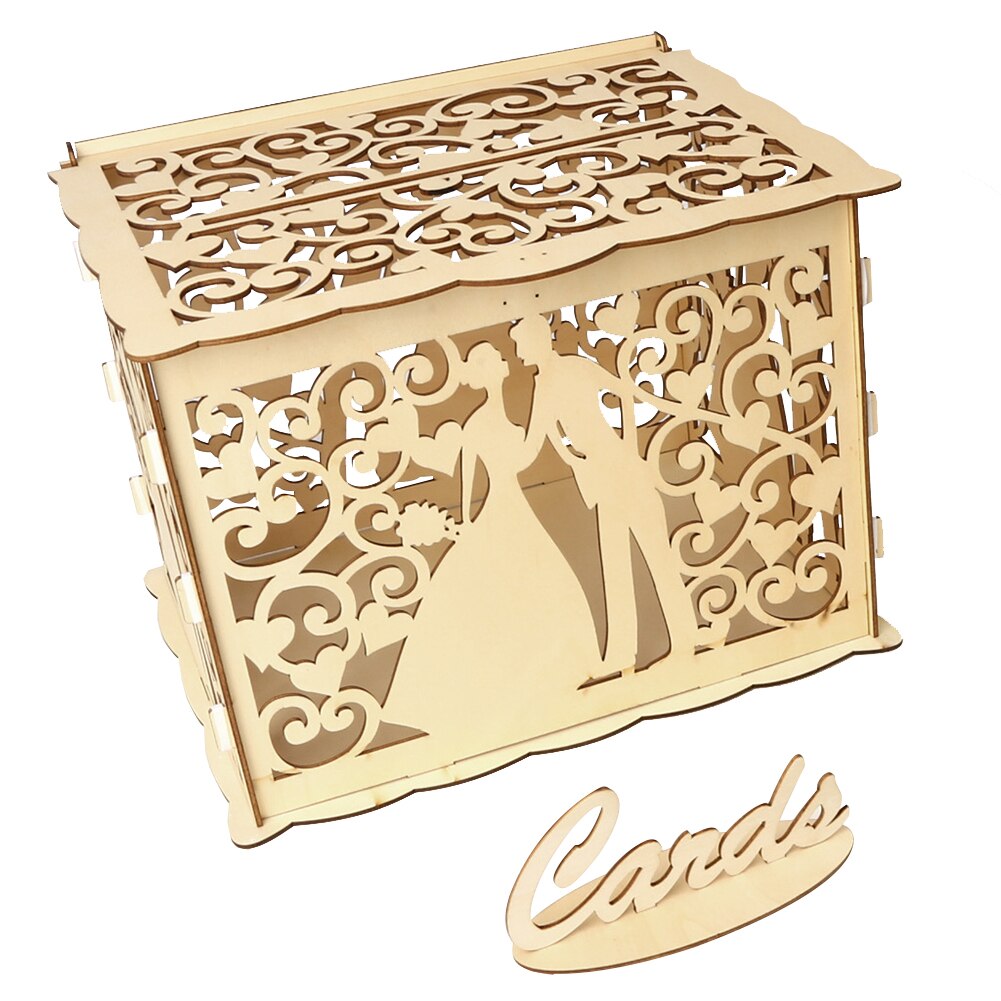 Wooden Wedding Card Boxes With Lock Mr&amp;Mrs Couple Flower Pattern Envelope Sign Cards Wood Box DIY Rustic Wedding Supplies: JMO1368