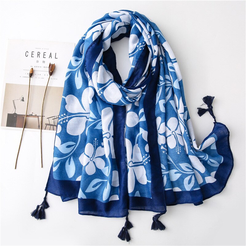 Foulard bohème pour femme, hijab blanc imprimé bohème, écharpe chaude en viscose, marque de luxe, couverture enveloppante pour femme: Style 7