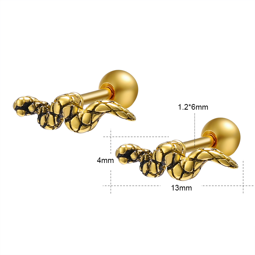 ZS Punk Style Stud Earrings soe Women Stainless Steel Earrings Snake Shape Ear Piercing Jewelry Accessories Girls: 3