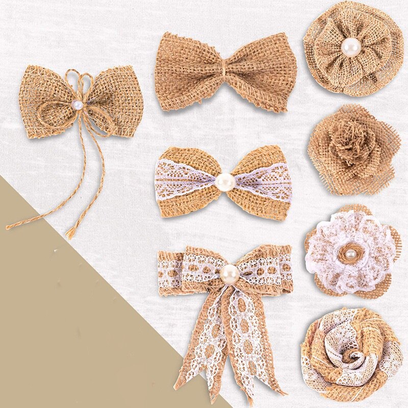 Sackleinen Spitze Blume Perle Handgemachte Hochzeit und Party Dekoration