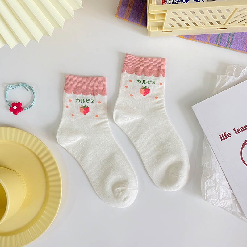 Fruits chaussettes drôles fraise pastèque Orange mignon chaussettes femme Harajuku Skarpetki heureux 12 Style Calcetines Divertidos: 4