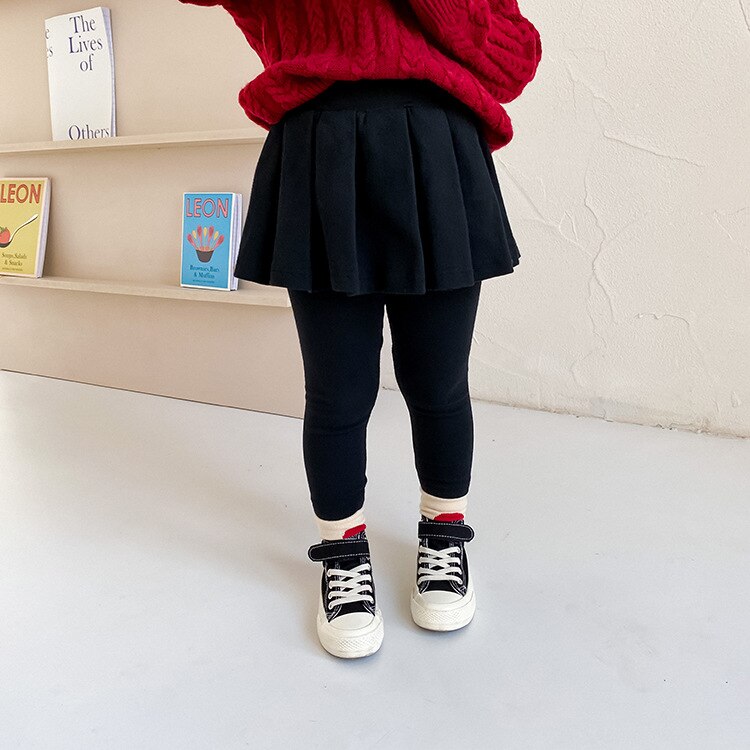 Automne mignon filles couleur unie plissé jupe-culotte bébé fille coton tout-match jupe avec leggings