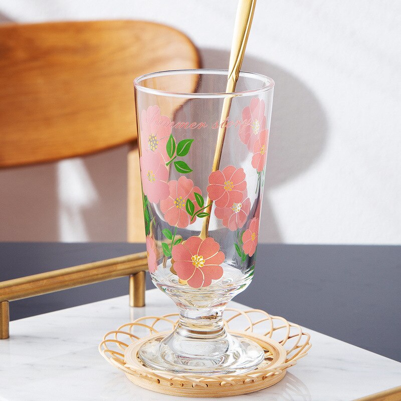 Holaroom-cáliz de flores para beber leche y zumo, vasos de vino con de margaritas y tulipanes, taza de café, vaso de vidrio práctico para agua
