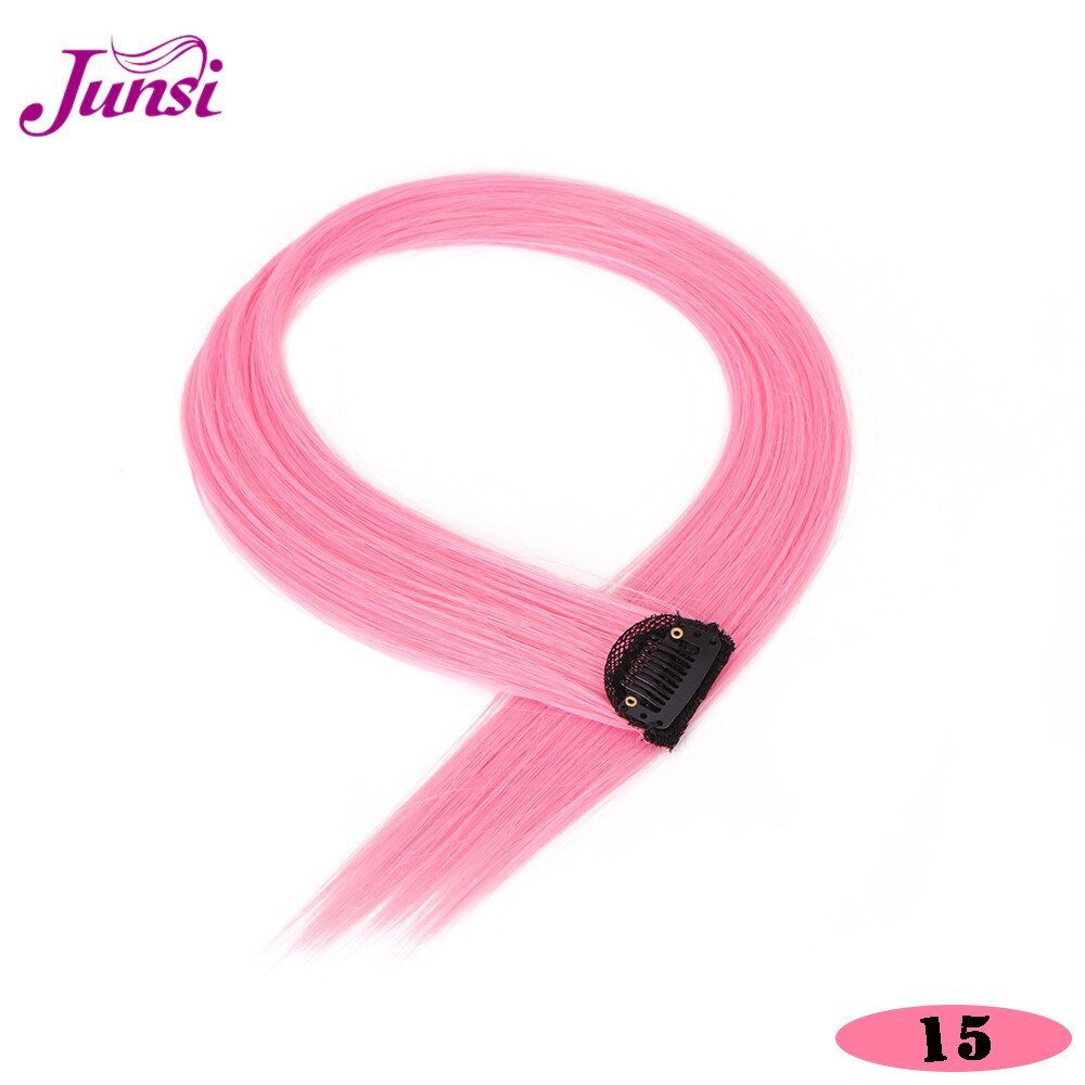 JUNSI Colored Hair Strands Hair Extension Long Straight Female Rainbow Hair Pieces A Clip Heat Resistant Synthetic Bundles: 15