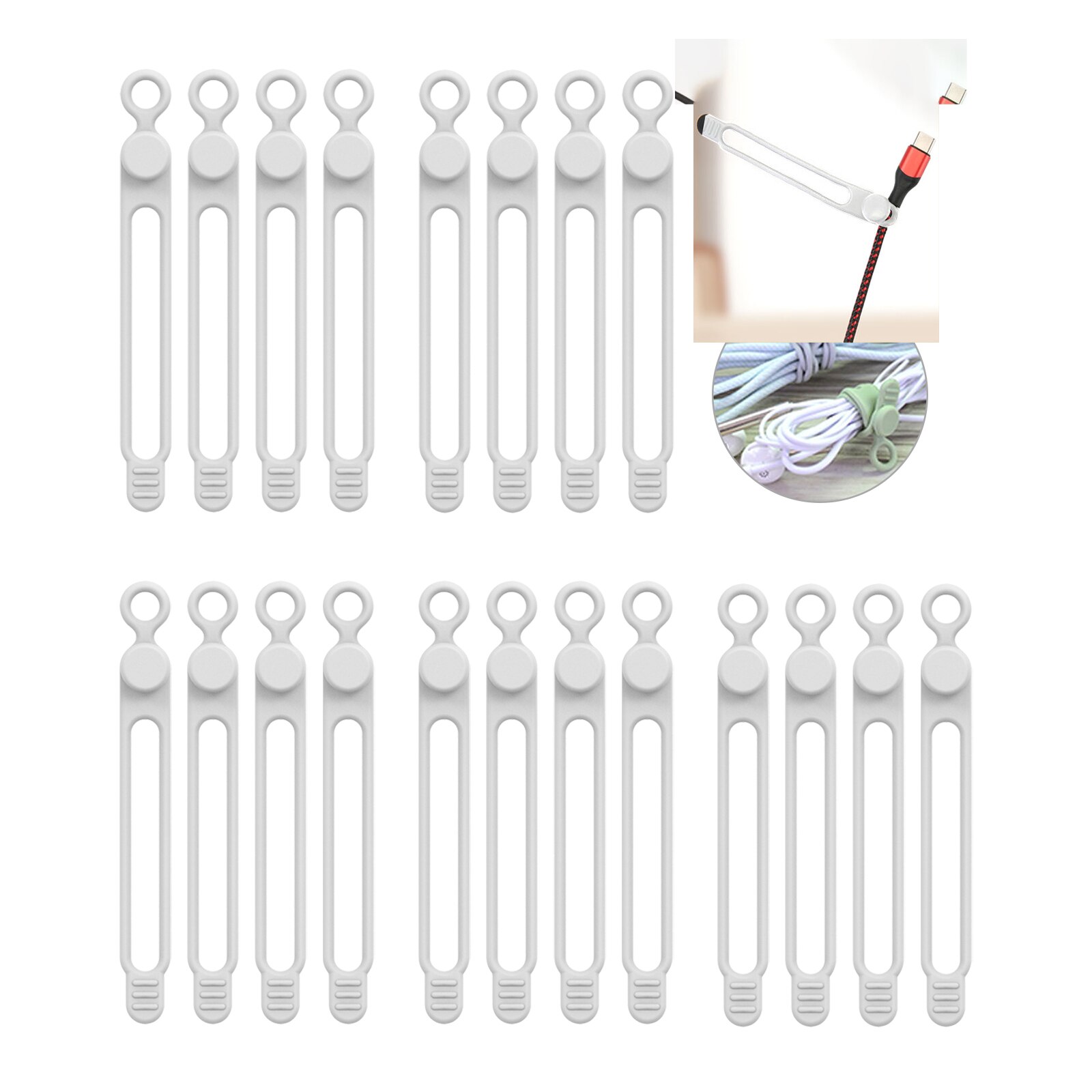UMUST Bridas para cables de silicona, organizador de cables, correas para cables, bridas para cables reutilizables, organizador de cables de viaje, bonita brida elástica, bridas para cables: Blanco