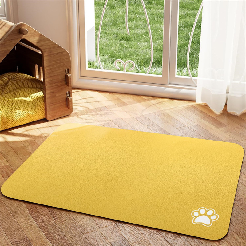 Pet Feeding Mat Absorbent Dog Cat Mat for Food and Water Easy to Clean Pet Placemats Quick Dry Dog Mat for Messy Drinkers: S / Yellow