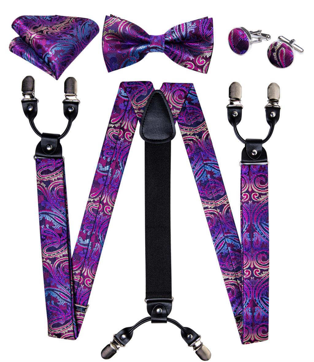 Luxury Yellow Men's Suspenders Silk Elastic 6 Clips Braces Wedding Party Accessories Men Y-back Suspenders Bow Tie Set DiBanGu: BD-4018