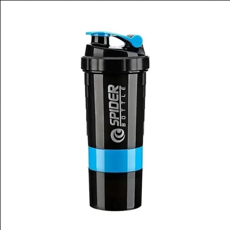 Coctelera de 3 capas, botella de proteína, taza para batido de polvo, botella de agua de gran capacidad, taza mezcladora, botella mezcladora para ejercicio de culturismo: Azul