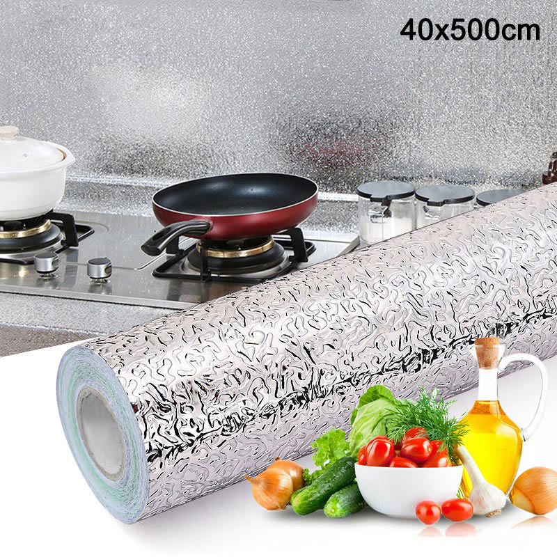 Waterdichte oliebestendige aluminiumfolie sticker zelfklevend behang keukenfornuis muurstickers  tn99: 40 cm x 500cm