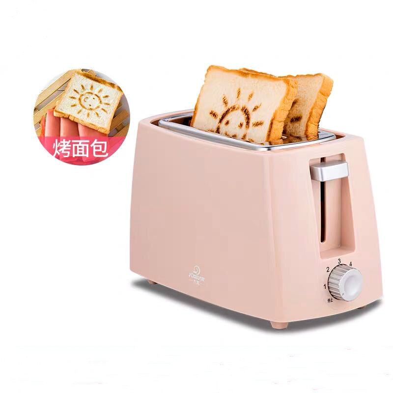 Stainless steel Electric Toaster Household Automatic Bread Baking Maker Breakfast Machine Toast Sandwich Grill Oven 2 Slice: light pink
