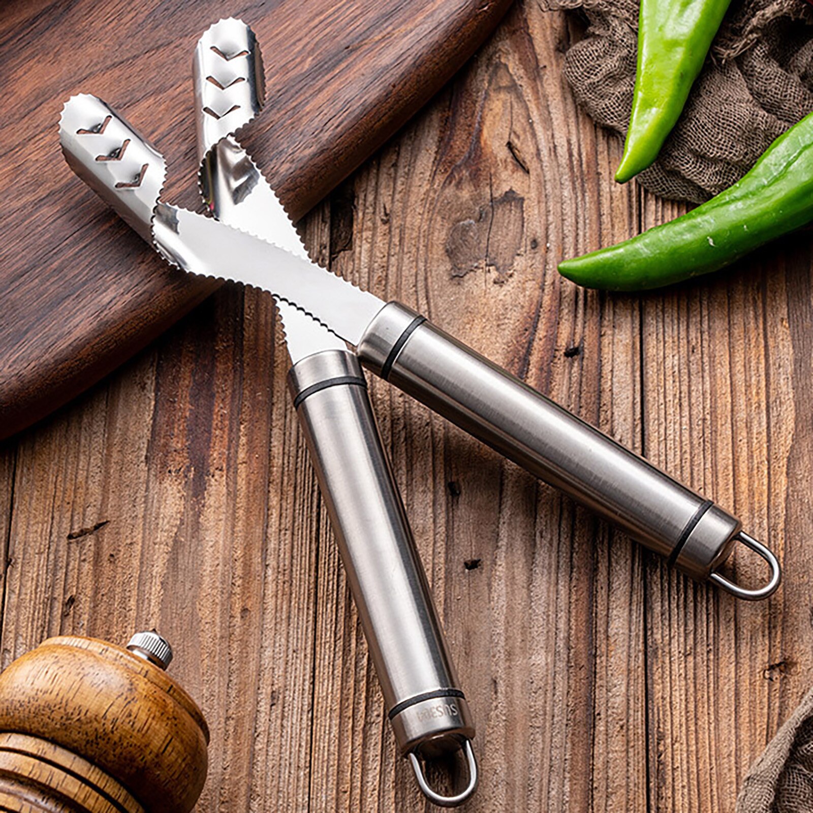 Rvs Fruit Peper Corer Tiger Skin Groene Peper Zaaimachine Multifunctionele Core Remover Keuken Gadget C50