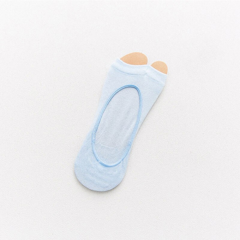 Women Two Toe Socks Summer Breathable Non-Slip Ankle Socks Solid Color Female Cotton Low Cut Boat Socks: blue