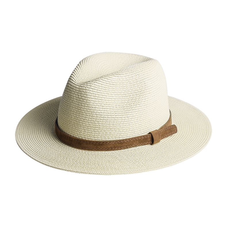 Furtalk Zomer Strooien Hoed Voor Mannen Vrouwen Zon Strand Hoed Mannen Jazz Panama Hoeden Fedora Brede Rand Zon Bescherming Cap met Lederen Riem: beige 2 / L