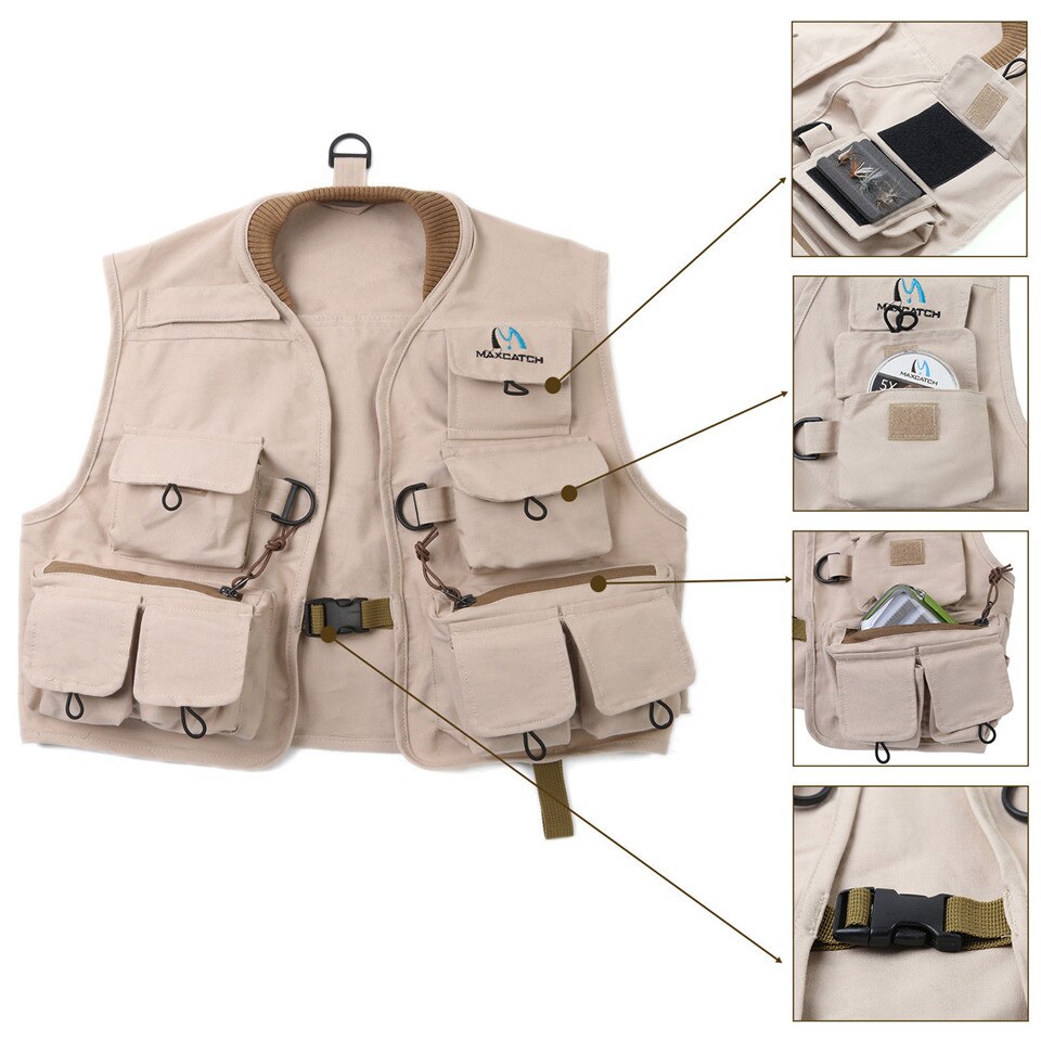 Maximumcatch barn flugväst utomhus flugfiske ungdomsväst pack 100%  bomull khaki jacka