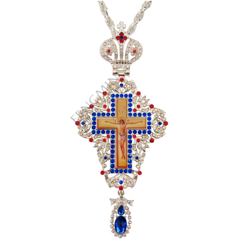 jeweled and enameled pectoral cross chain Jesus crucifix pendants Christian Clergy Pendant Priest Episcopal Orthodox icon