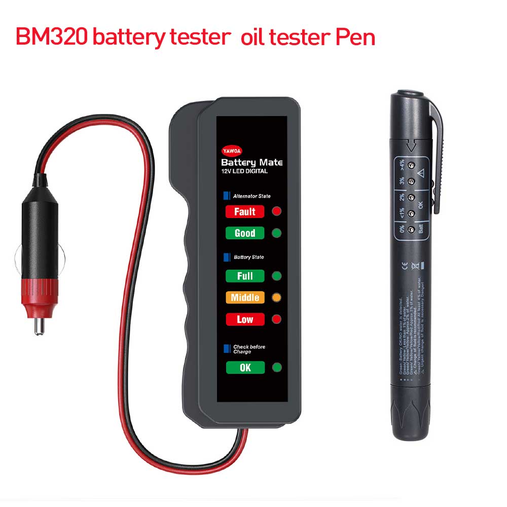 12V Auto Battery Tester BM310 and Car Brake Fluid oil Tester Pen Brake Digital Tester Vehicle Automotive Testing Diagnostic Tool: BM320 and Oil pen