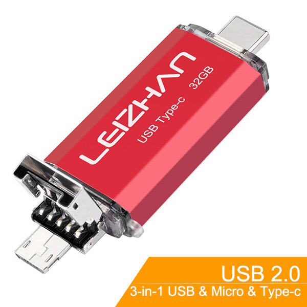 USB stick USB OTG Flash Drive para el teléfono android Samsung S10 S9 S8 S7 S5 S3 Huawei P30 P20 Pendrive USB C photo stick micro u disco: 32 GB / Type C-Micro-Red
