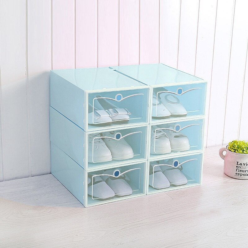 Plastic Foldable Shoes Box Transparent Storage Shoe Box Drawer Organizer Household DIY Shoebox Drawer Divider Home Storage: Blue