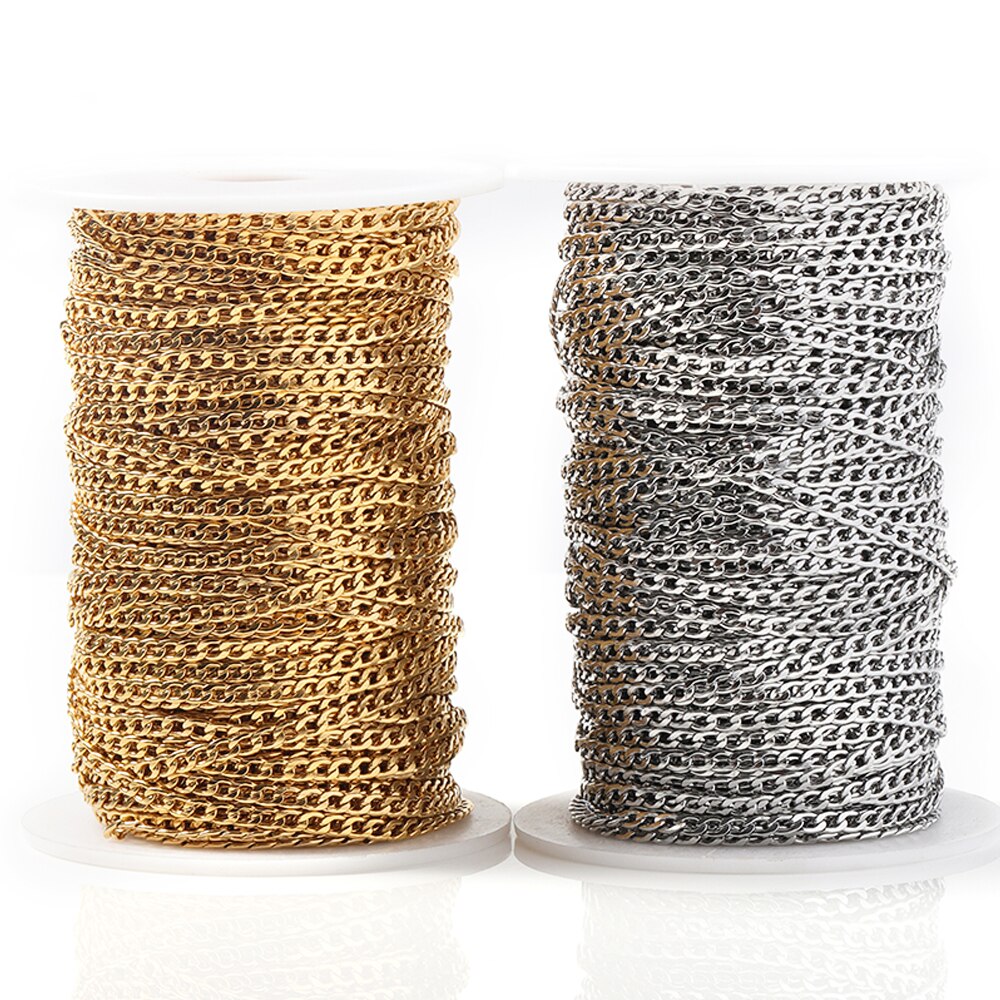 3Mm Rvs Gouden Ketting Ketting Kettingen Curb Link Chain Sieraden Kettingen Voor Handgemaakte Armband Maken Diy
