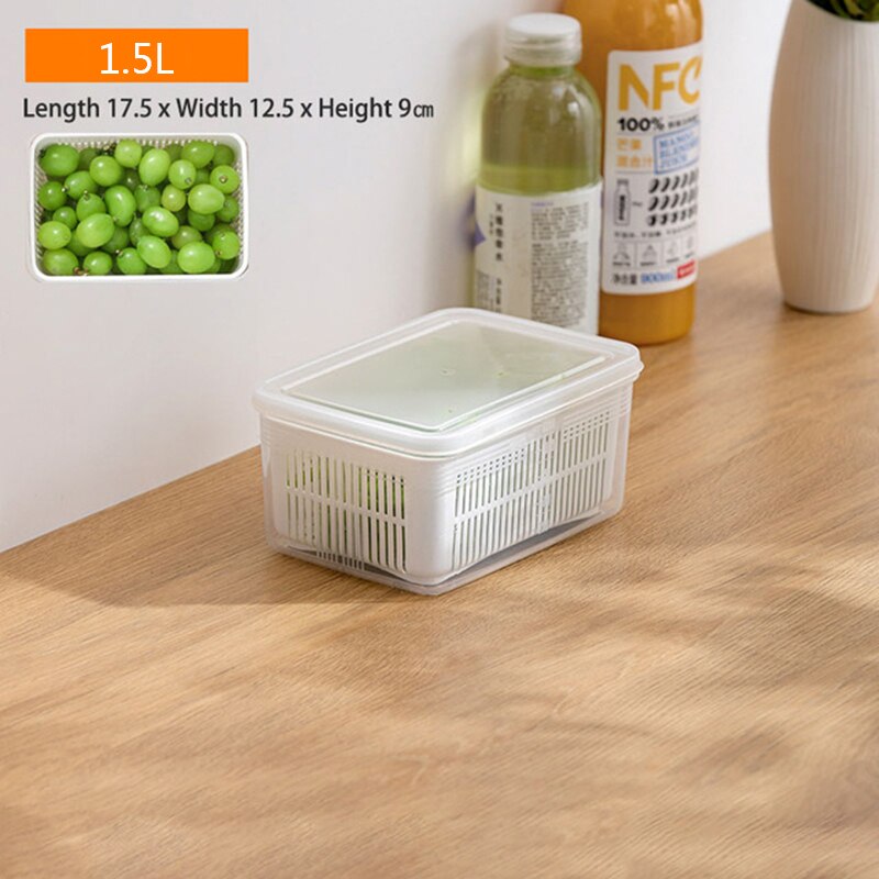 Bac à légumes et fruits en plastique avec lèvre, boîte de rangement de cuisine, réfrigérateur, conserve la fraîcheur, bac à légumes et fruits, bac à légumes: 1.5L  White