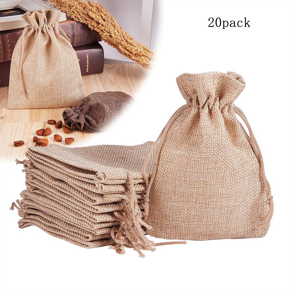 20Pcs Drawstring Bags, Reusable Natural Linen Bags Bulk Bag Jewelry Pouch for Party Wedding Home Storage