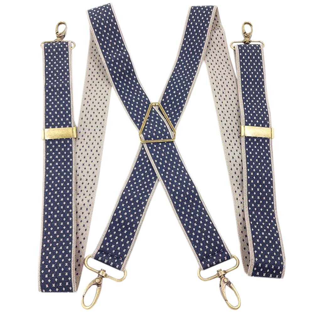 MENDENG Men's Elastic X-Back Suspenders Metal Swivel Hook Clip Shoulder High Elastic Suspenders Husband Father: Navy Beige Dot