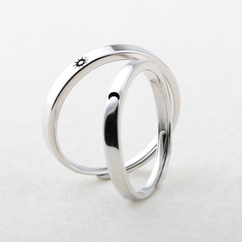 2 Pcs Sun and Moon Lover Couple Rings Set Promise Wedding Bands for Him and Her Jewerly