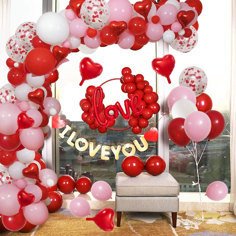 112Pc Valentines Day Balloon Arch Red Pink Balloons Garland Kit Red Heart Foil Balloons Valentines Day Decor Wedding Party Decor