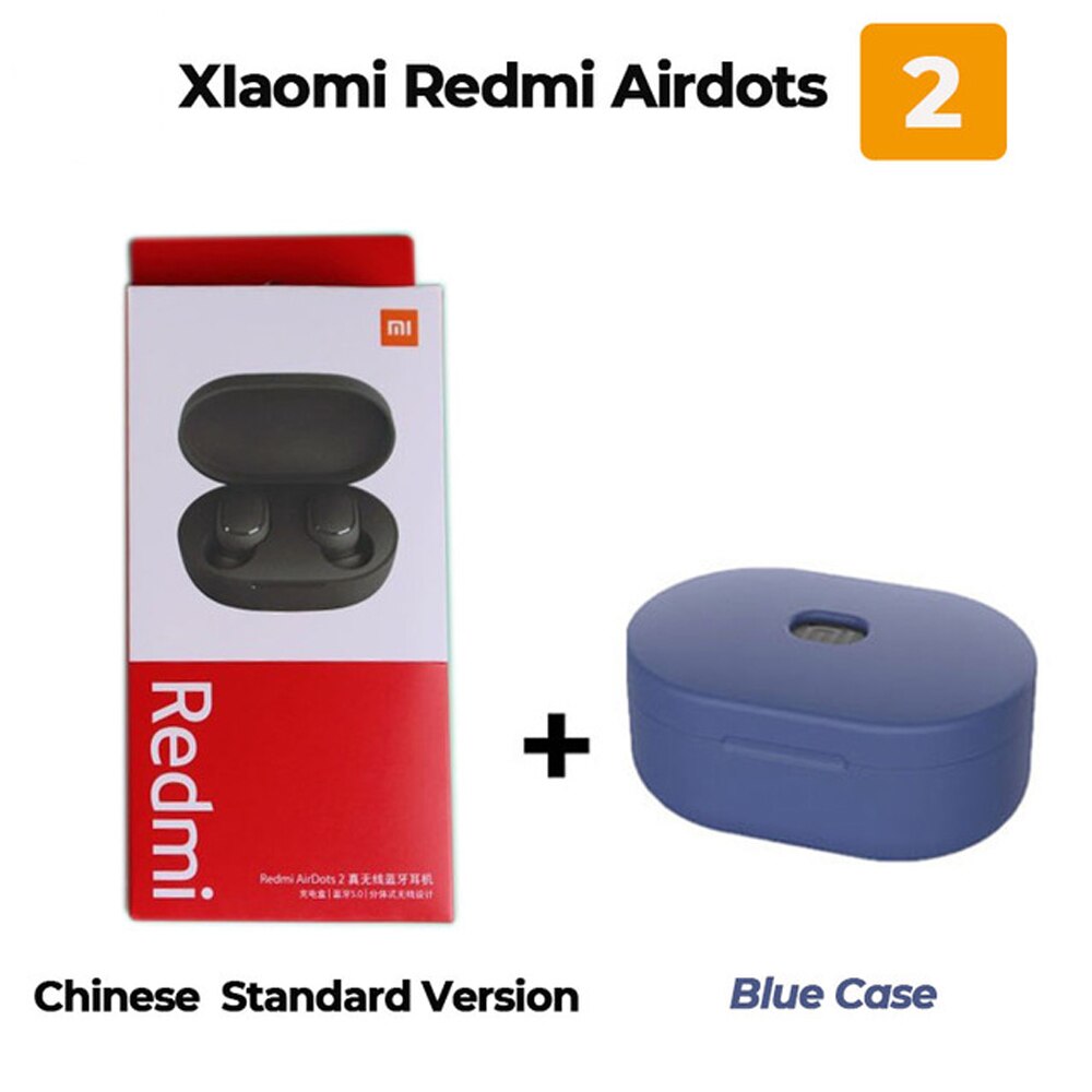 Originale Xiaomi Redmi AirDots 2 Auricolari Bluetooth TWS Senza Fili di Bluetooth V5.0 Stereo Riduzione Del Rumore Mic di Controllo Vocale Auricolare: add blue case