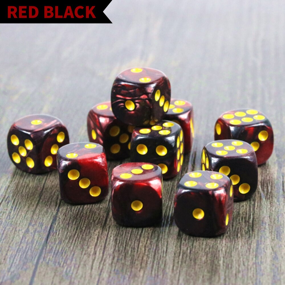 10pcs 16mm dadi angolari rotondi acrilici D6 puntini modellati dadi da gioco bicolore per giocattoli di intrattenimento per feste da Club: Red Black