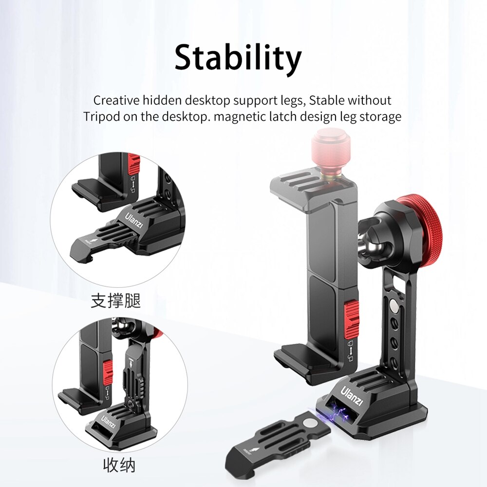 Ulanzi ST-14 Iron Man III Metal Vertical Shooting Smartphone Phone Mount Holder Clamp W Cold Shoe Smartphone Vlog Tripod Mount