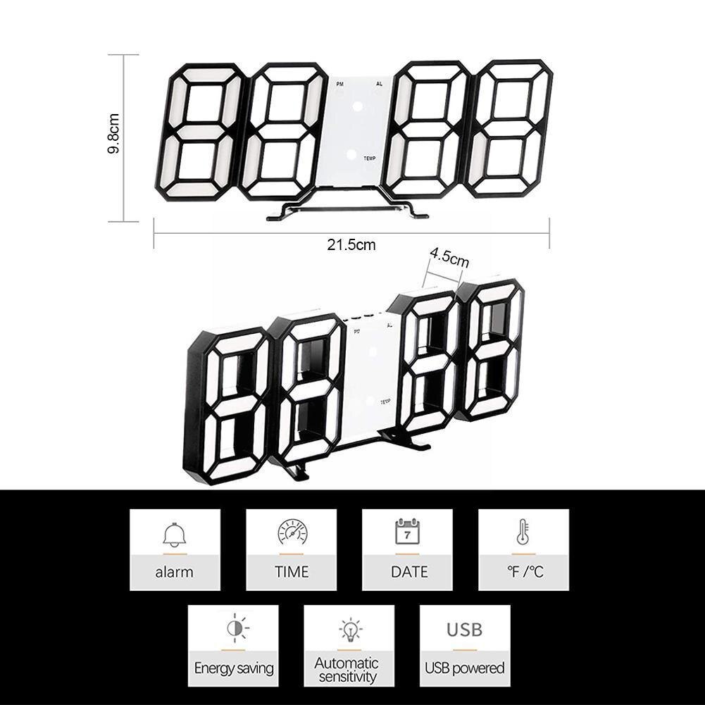 Reloj de pared grande 3D moderno, Digital, Led, Usb, electrónico, de mesa, de escritorio, luminoso
