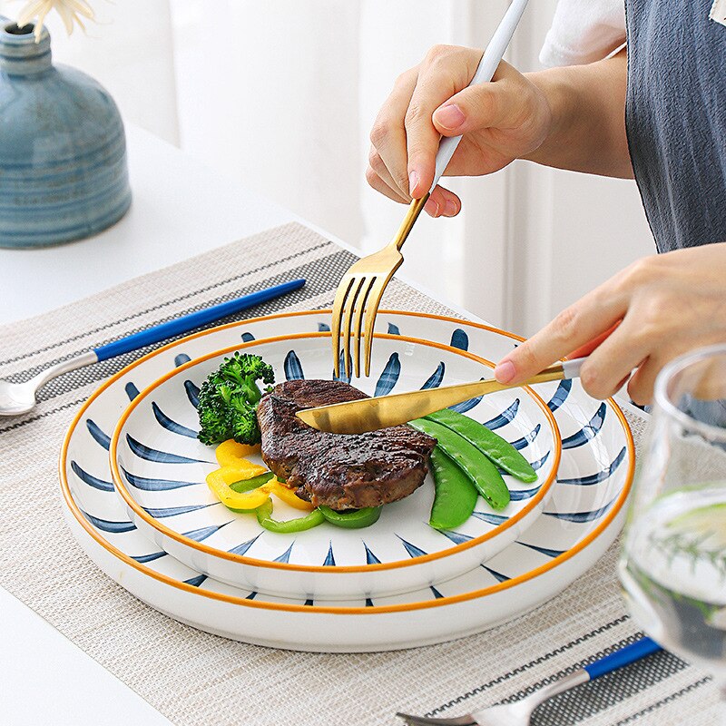 Japanese-style ceramic dinner plate home cooking dish ramen dish Western food steak dish soup dish tableware Home Decor