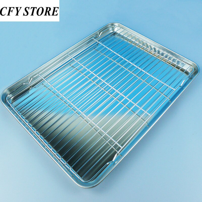 Stainless Steel Rectangle Plate with Net Rack Restaurant Fish BBQ Fried Chicken Cooling Serving Plate Skewers Seafood Tableware