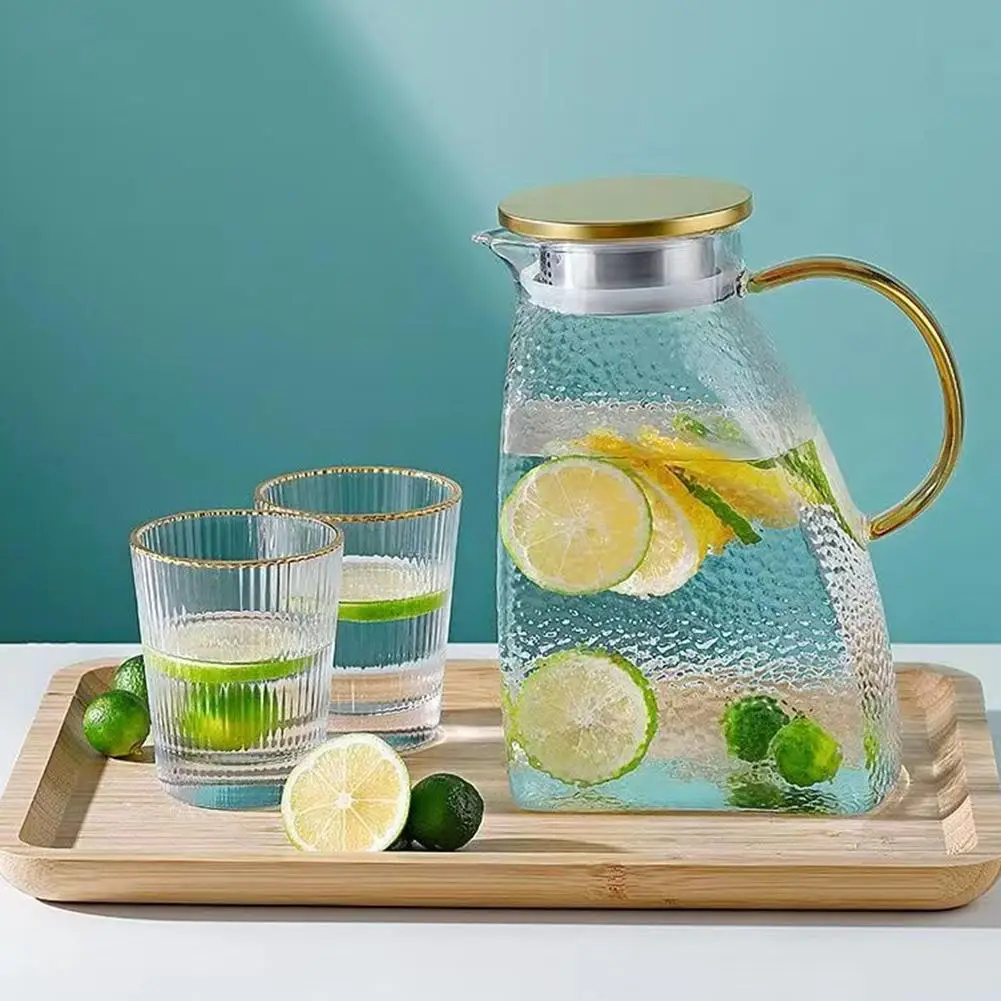 Pichet en verre pour porte de réfrigérateur avec couvercle, pichet d'eau Transparent, Carafe de porte de réfrigérateur étanche pour boissons chaudes ou froides (1,8 L/1,5 L)