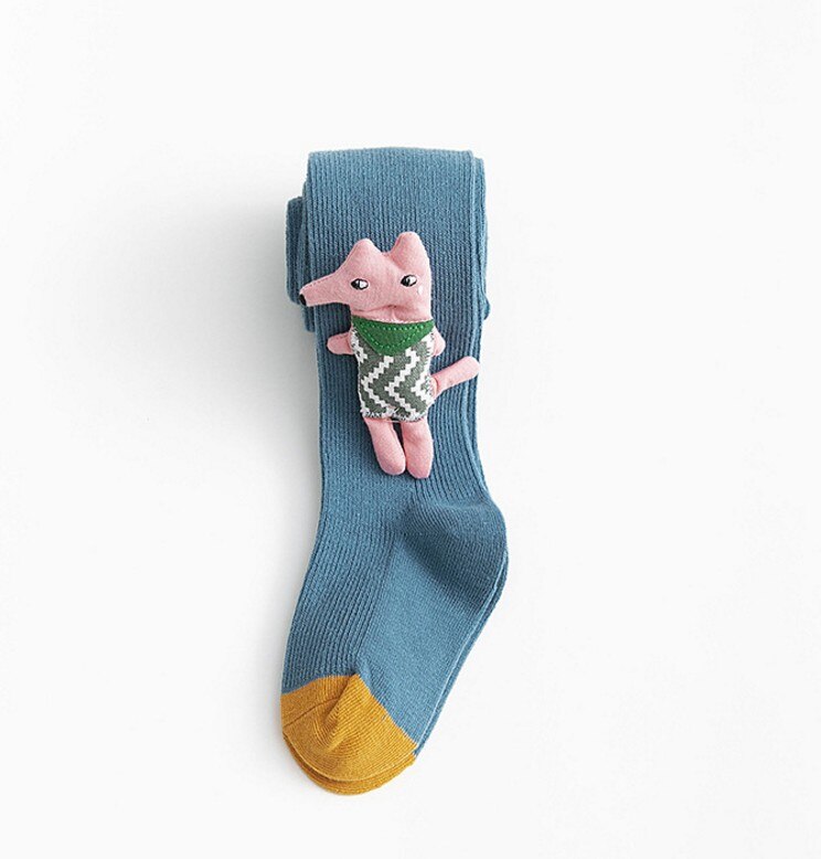 Piger baby stribede strømpebukser bomuld børn tegneserie dyr patchwork strømpe børn strømpebukser til piger: Blå / S (højde 85-95cm)