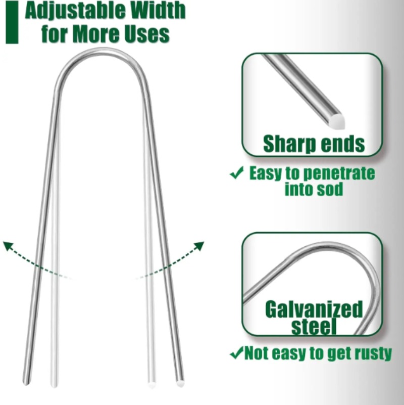 Grapas de paisaje de jardín en forma de U, estacas fijas de acero resistente para tienda de césped, pasadores de clavija de seguridad, barrera para césped