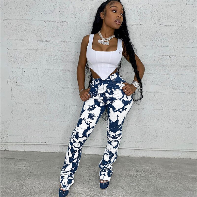 Offre spéciale jean empilé femmes crayon pantalon taille haute jean Graffiti Stretch pantalon en Denim maigre maman dropshching