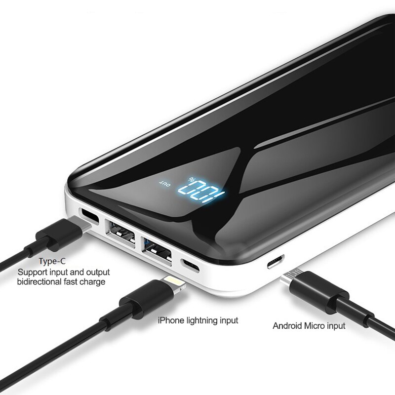 30000mAh moc Bank Powerbank zewnętrzna ładowarka podróżna LCD cyfrowy wyświetlacz doprowadziło oświetlenie bateria zewnętrzna robić telefonu komórkowego na smartfon