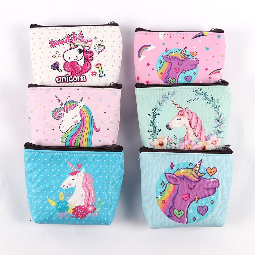 Monedero de unicornio para niñas, Mini Cartera de PU con patrón de dibujos animados, estuche monedero con cremallera, de Navidad para estudiantes, 1 ud.