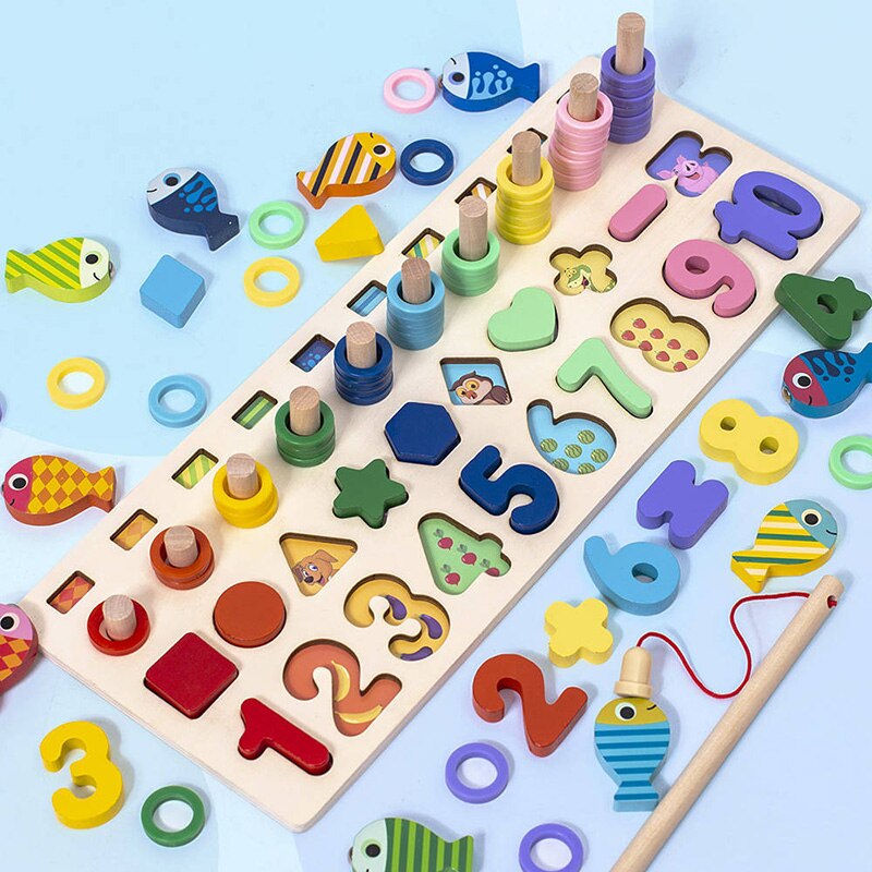 3D Wooden Toys Montessori Magnetic Fishing Digital Shape Matching Blocks Educational Toys For Children Busy Board Math Preschool: 1006