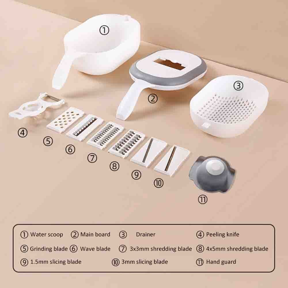 Multifunctionele groentesnijder gadget fruit aardappelschiller wortel kaasrasp groentesnijder afvoermand keukengereedschap